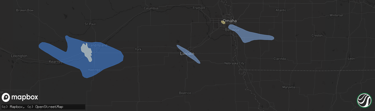 Hail map in Lincoln, NE on July 9, 2025