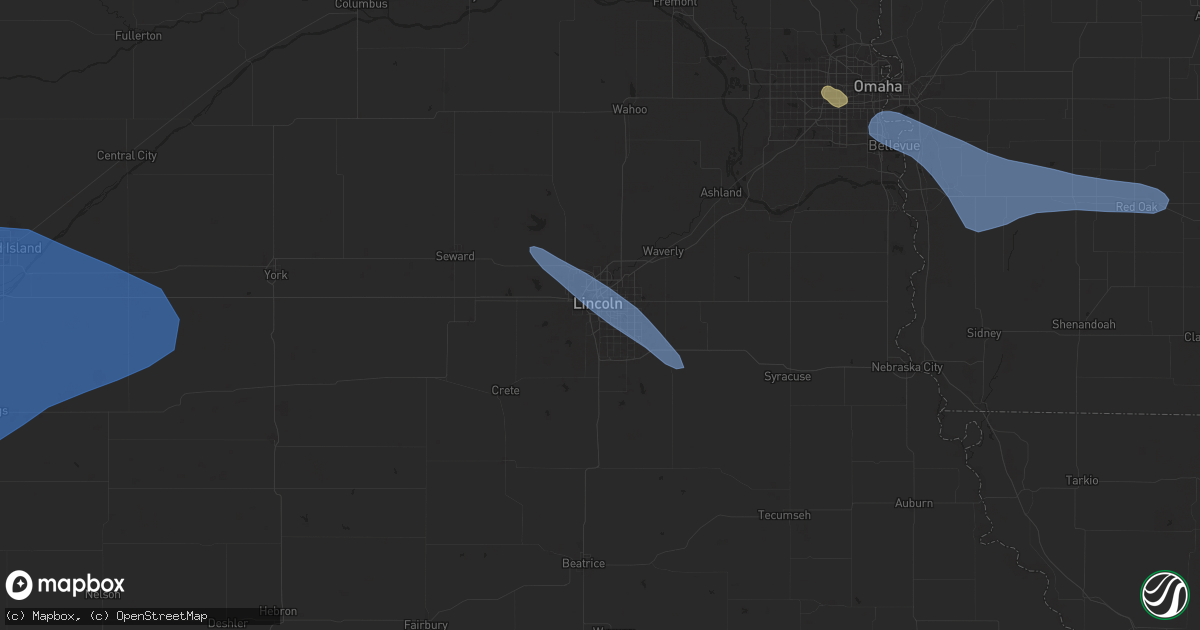 Hail map in Lincoln, NE on July 9, 2025