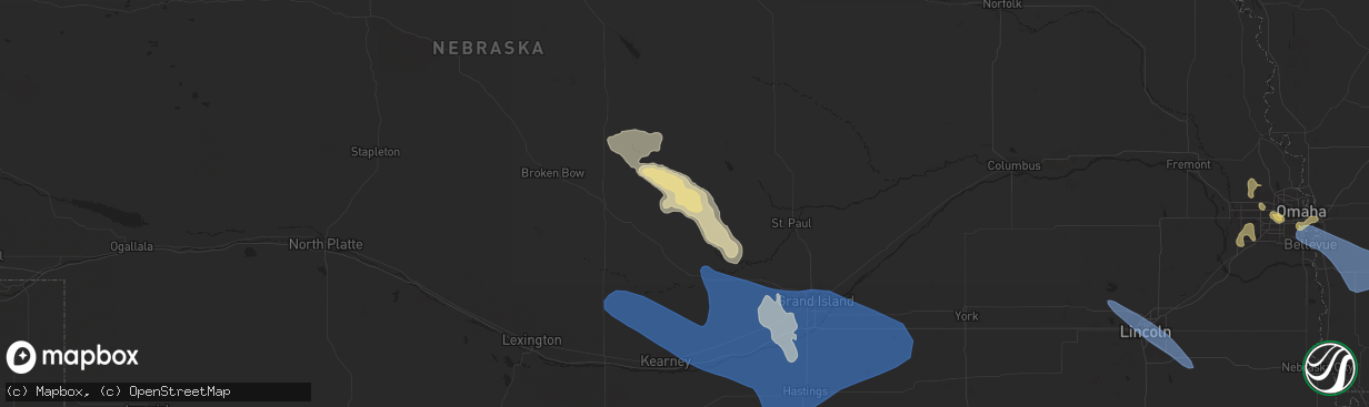 Hail map in Loup City, NE on July 9, 2025