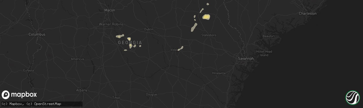 Hail map in Lyons, GA on July 9, 2025