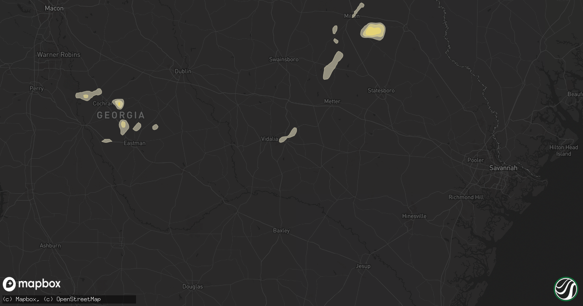 Hail map in Lyons, GA on July 9, 2025