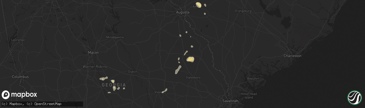Hail map in Millen, GA on July 9, 2025