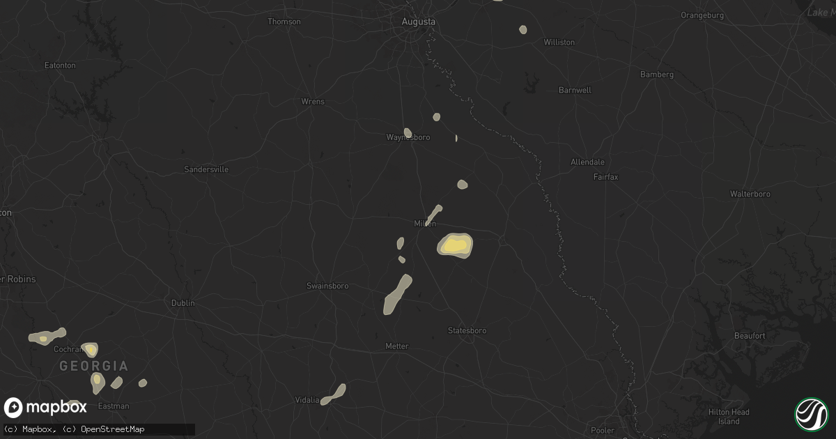 Hail map in Millen, GA on July 9, 2025