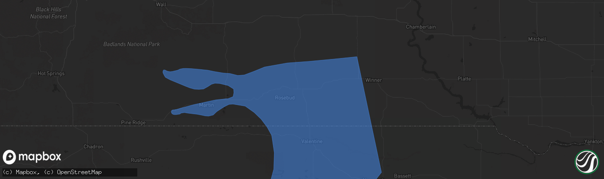 Hail map in Mission, SD on July 9, 2025
