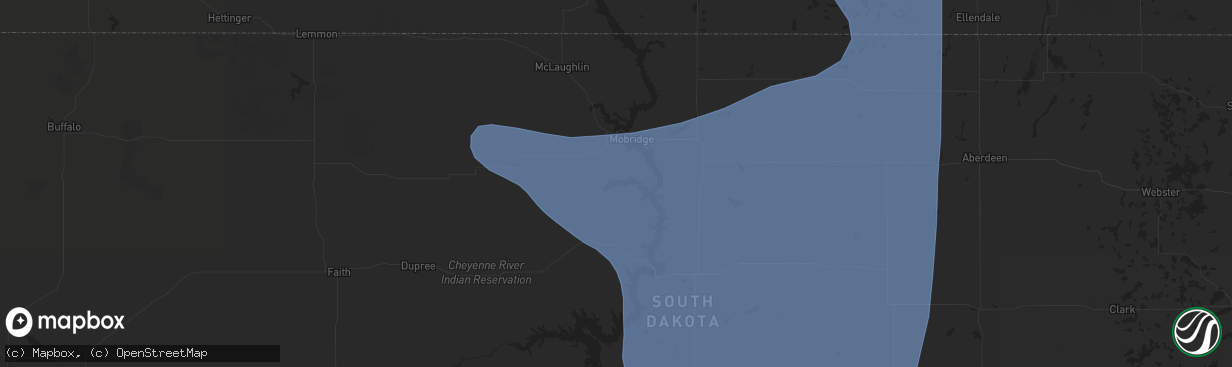 Hail map in Mobridge, SD on July 9, 2025