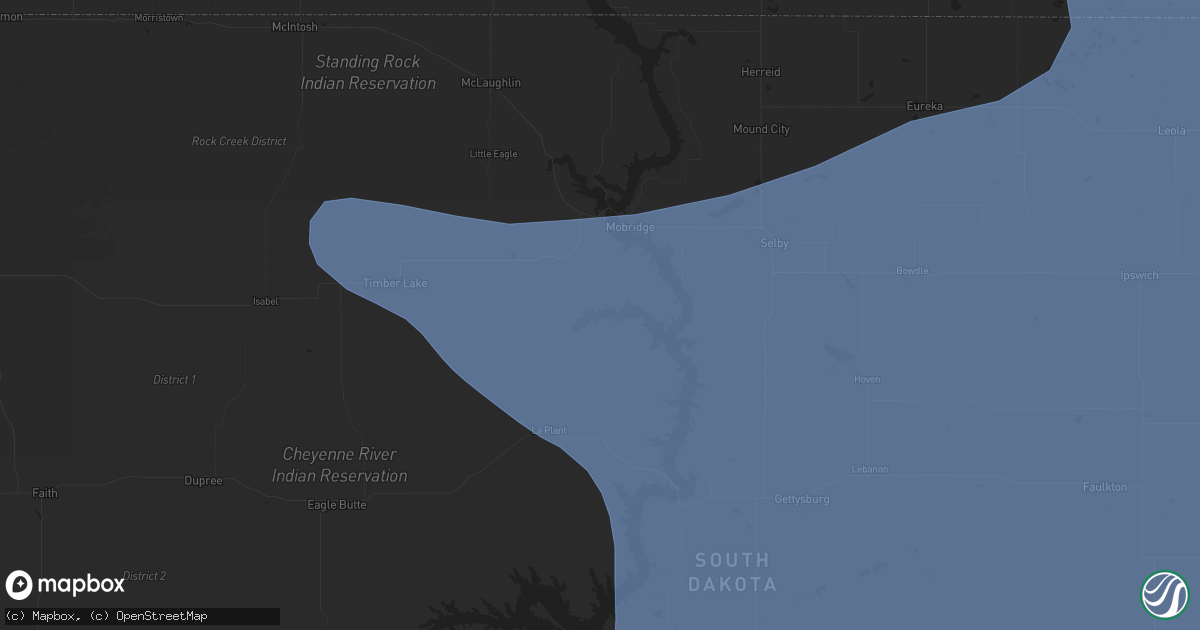 Hail map in Mobridge, SD on July 9, 2025