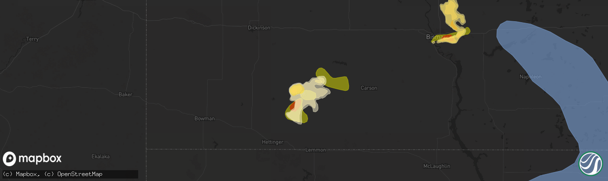 Hail map in Mott, ND on July 9, 2025