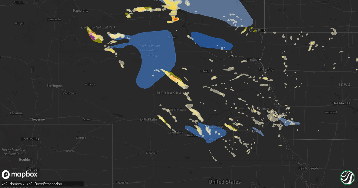 Hail map in Nebraska on July 9, 2025