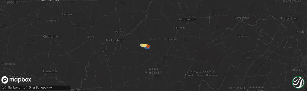 Hail map in New Milton, WV on July 9, 2025