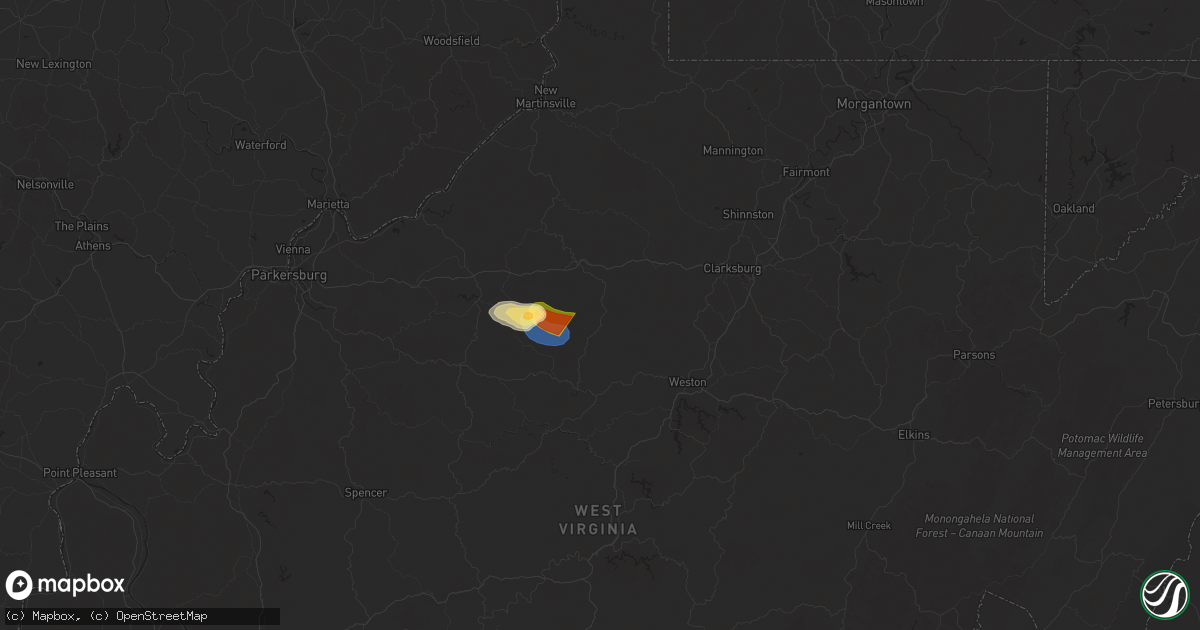 Hail map in New Milton, WV on July 9, 2025