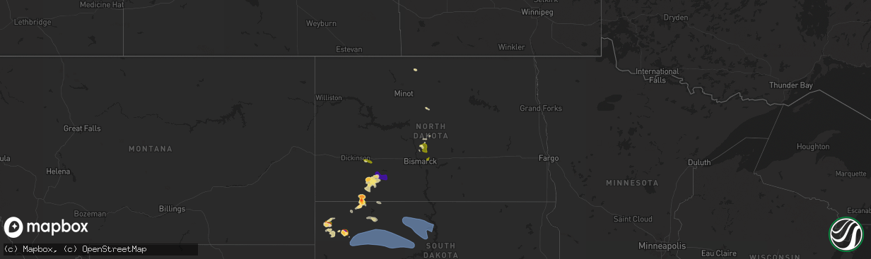 Hail map in North Dakota on July 9, 2025