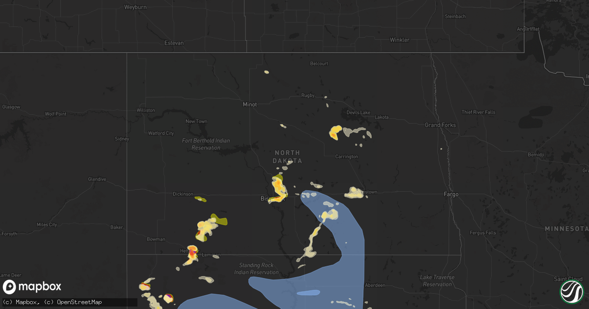 Hail map in North Dakota on July 9, 2025