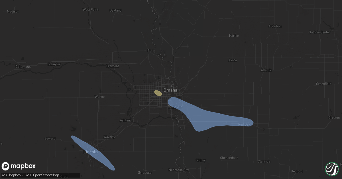 Hail map in Omaha, NE on July 9, 2025