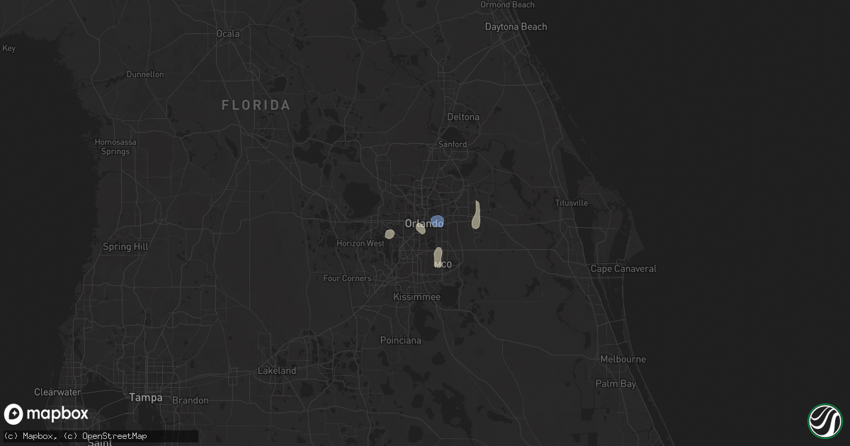 Hail map in Orlando, FL on July 9, 2025