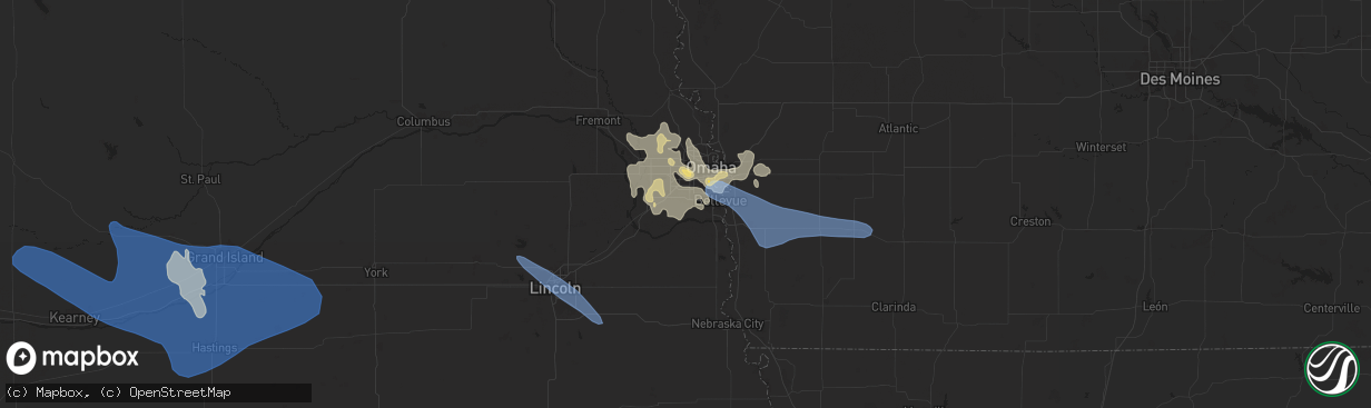 Hail map in Papillion, NE on July 9, 2025