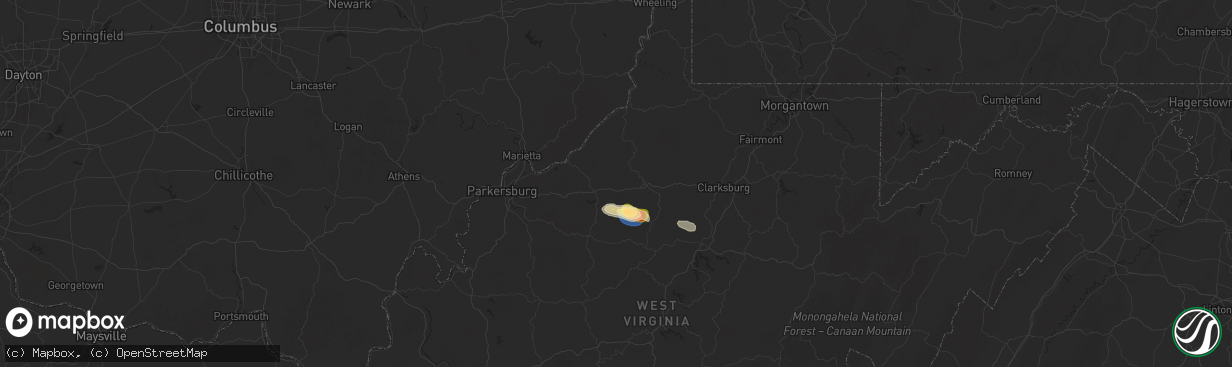 Hail map in Pennsboro, WV on July 9, 2025