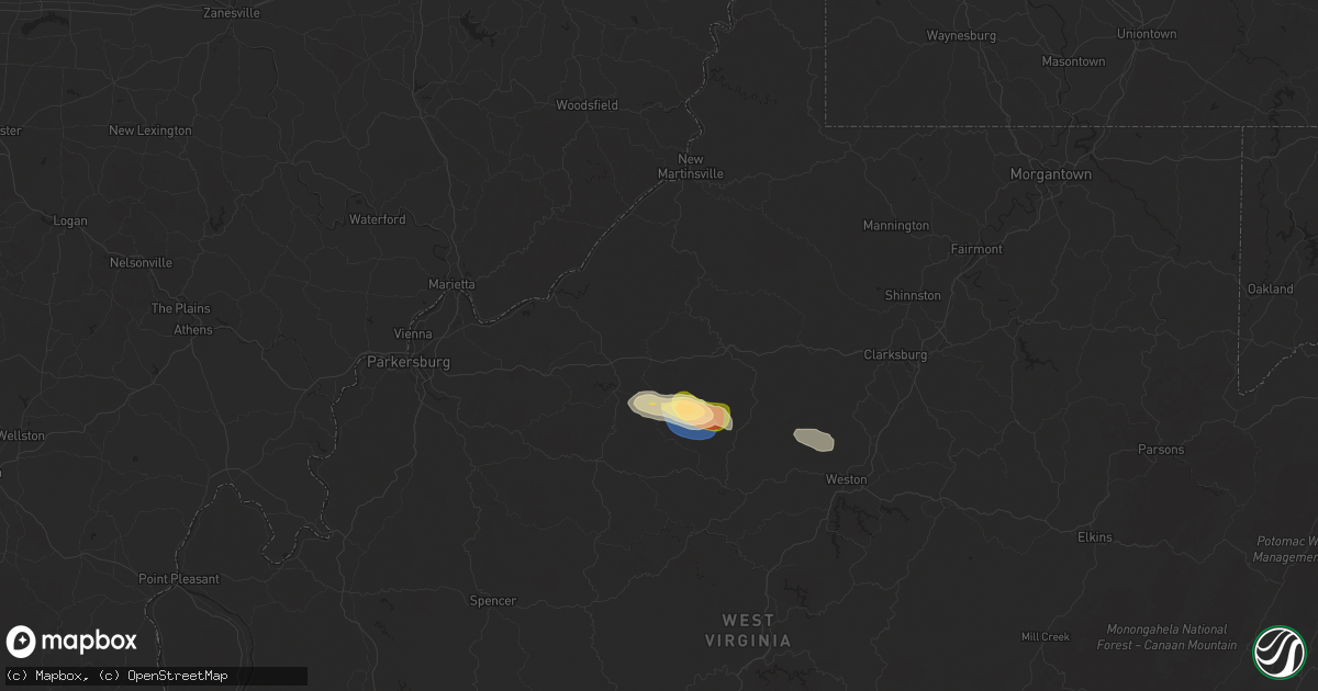 Hail map in Pennsboro, WV on July 9, 2025