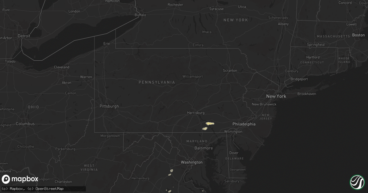 Hail map in Pennsylvania on July 9, 2025