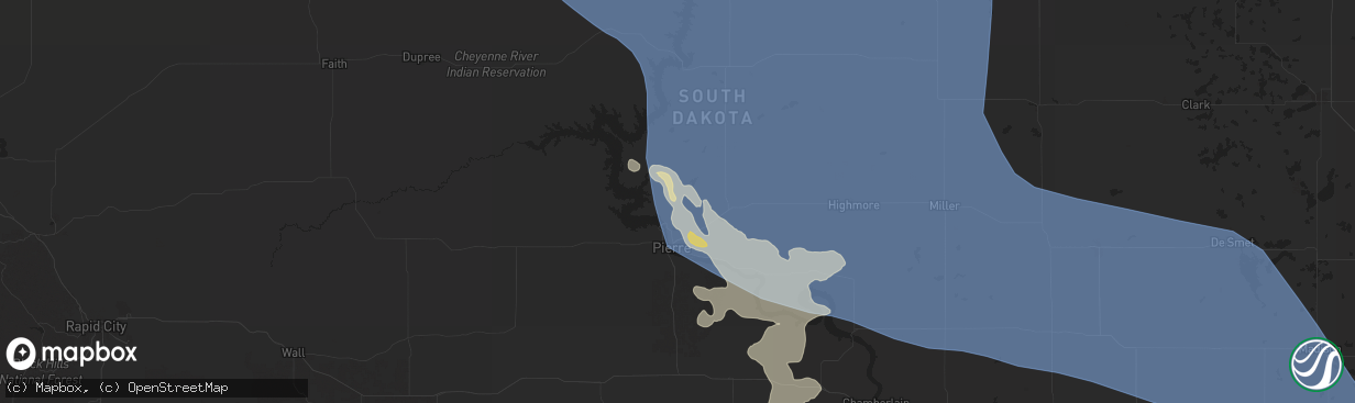 Hail map in Pierre, SD on July 9, 2025