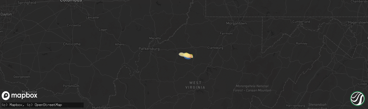 Hail map in Pullman, WV on July 9, 2025