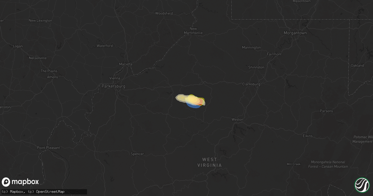 Hail map in Pullman, WV on July 9, 2025