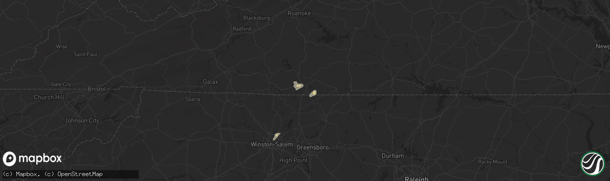 Hail map in Ridgeway, VA on July 9, 2025