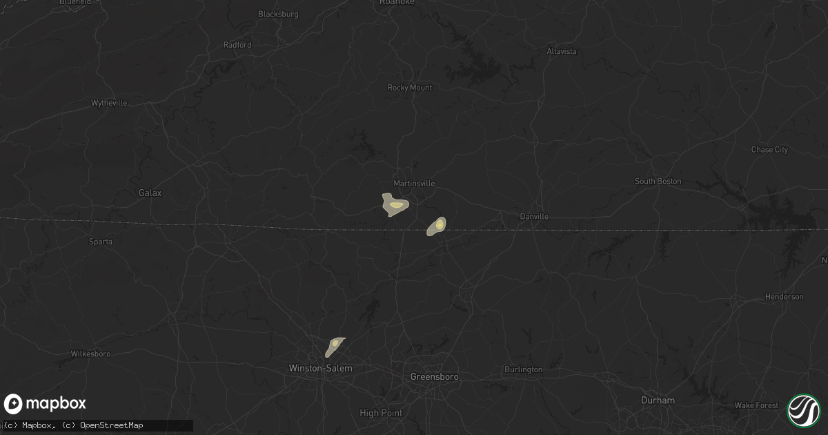 Hail map in Ridgeway, VA on July 9, 2025