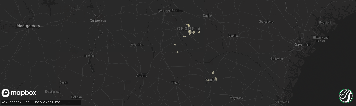 Hail map in Rochelle, GA on July 9, 2025