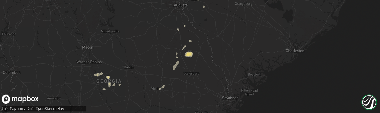 Hail map in Rocky Ford, GA on July 9, 2025