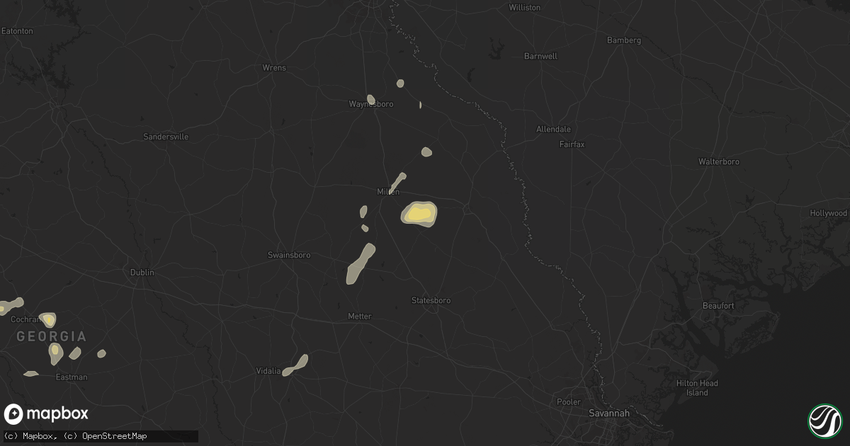 Hail map in Rocky Ford, GA on July 9, 2025