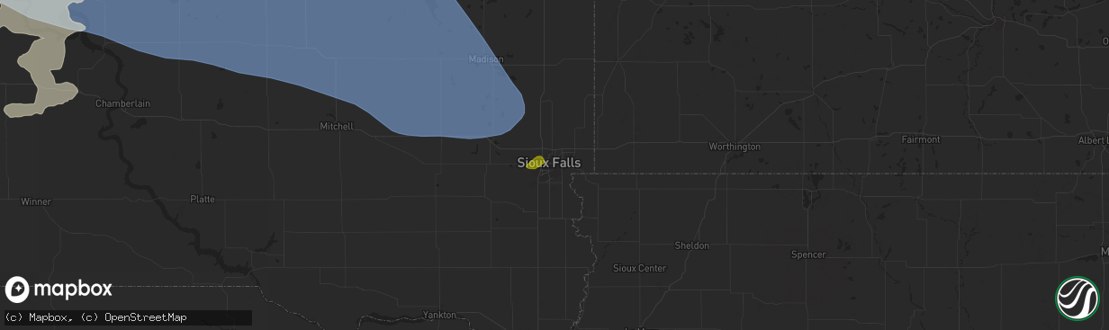 Hail map in Sioux Falls, SD on July 9, 2025
