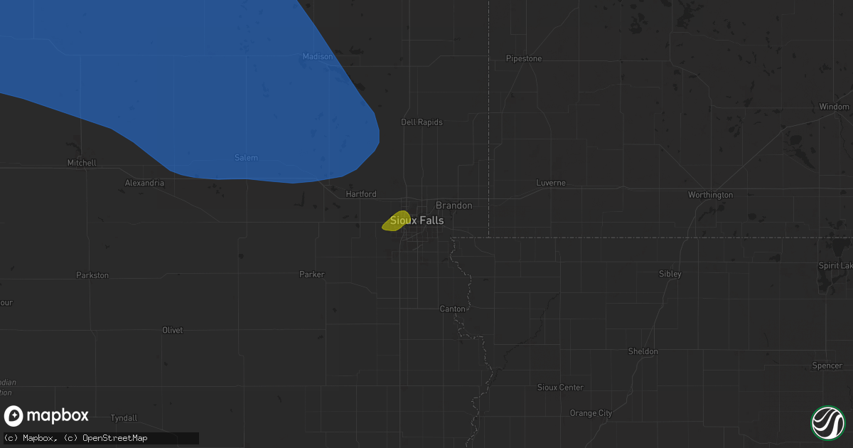 Hail map in Sioux Falls, SD on July 9, 2025