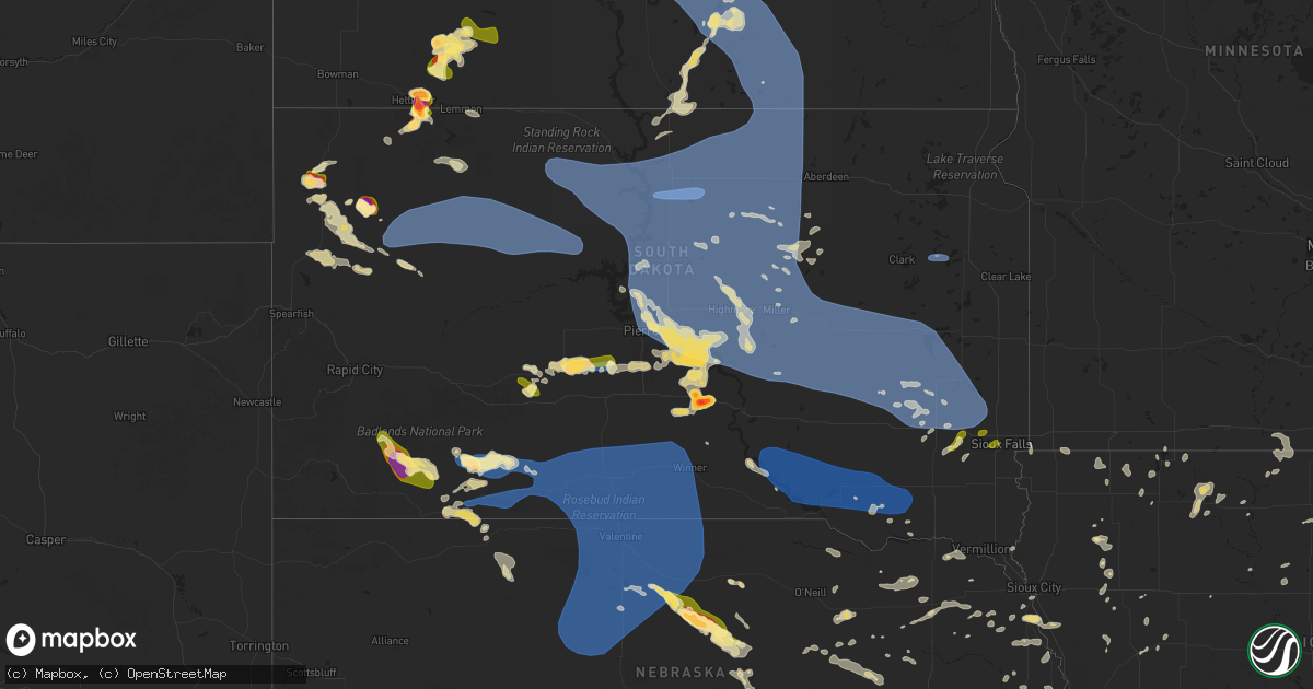 Hail map in South Dakota on July 9, 2025