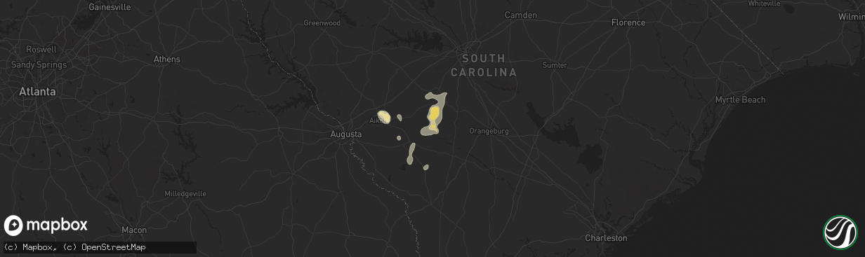 Hail map in Springfield, SC on July 9, 2025