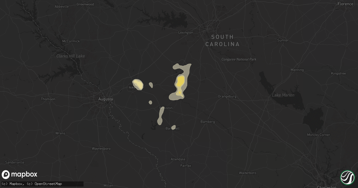 Hail map in Springfield, SC on July 9, 2025