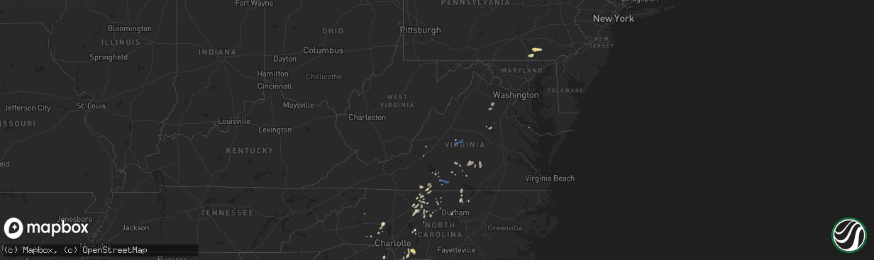 Hail map in Virginia on July 9, 2025