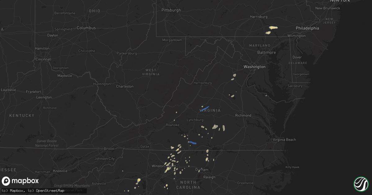 Hail map in Virginia on July 9, 2025