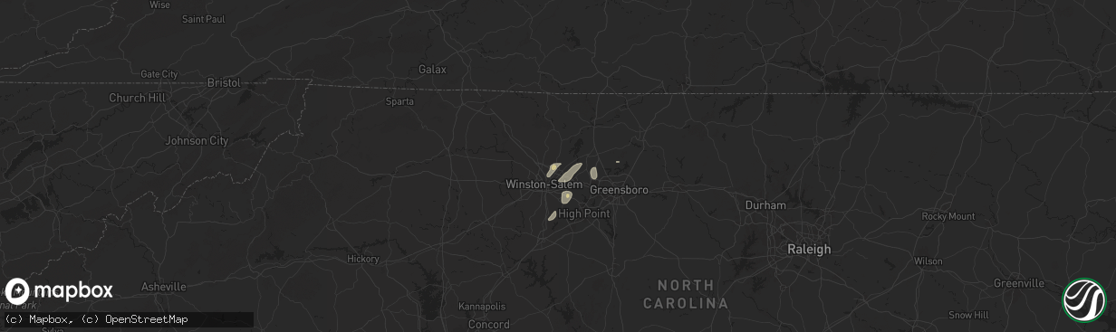 Hail map in Walkertown, NC on July 9, 2025