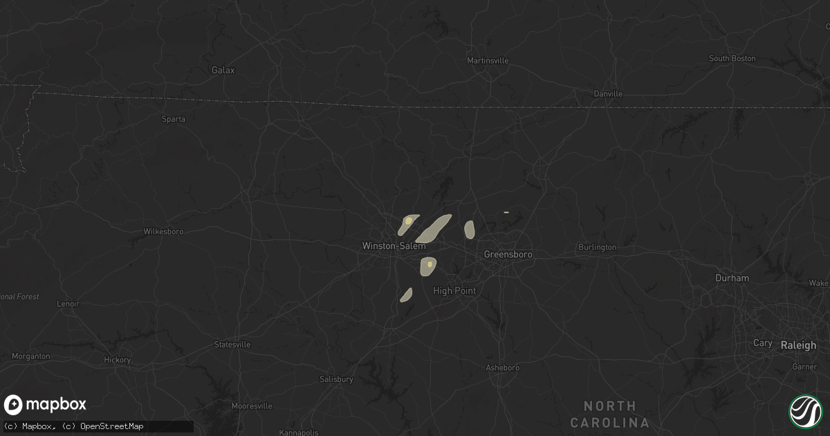 Hail map in Walkertown, NC on July 9, 2025