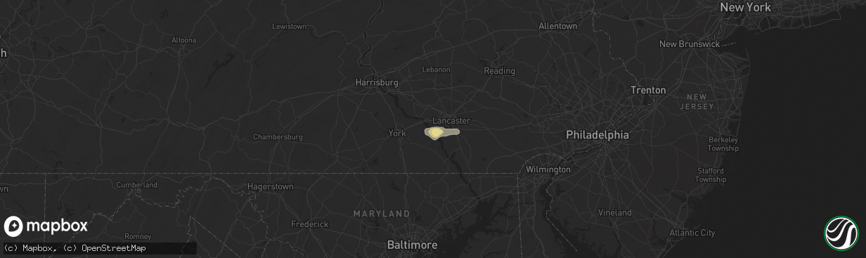 Hail map in Washington Boro, PA on July 9, 2025