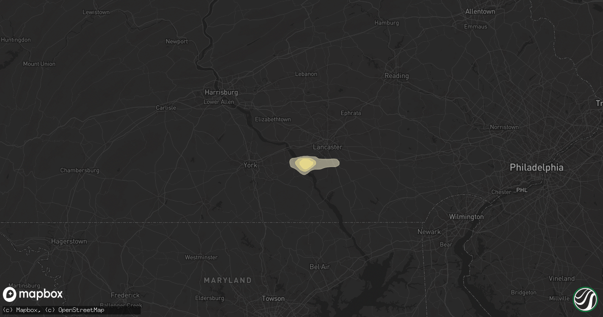 Hail map in Washington Boro, PA on July 9, 2025