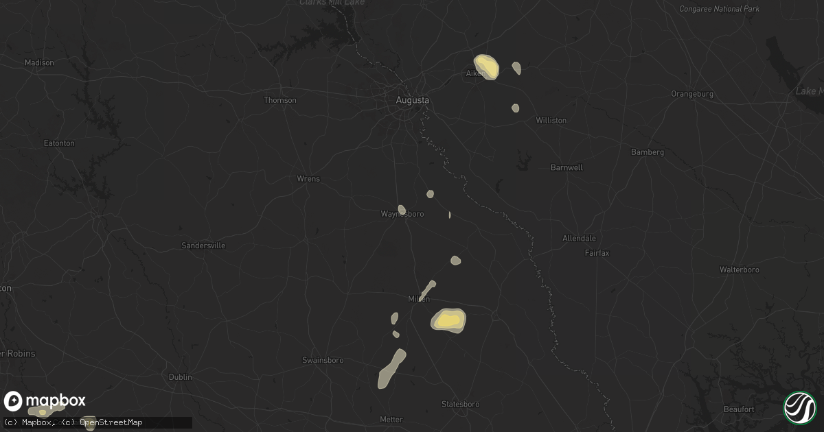 Hail map in Waynesboro, GA on July 9, 2025