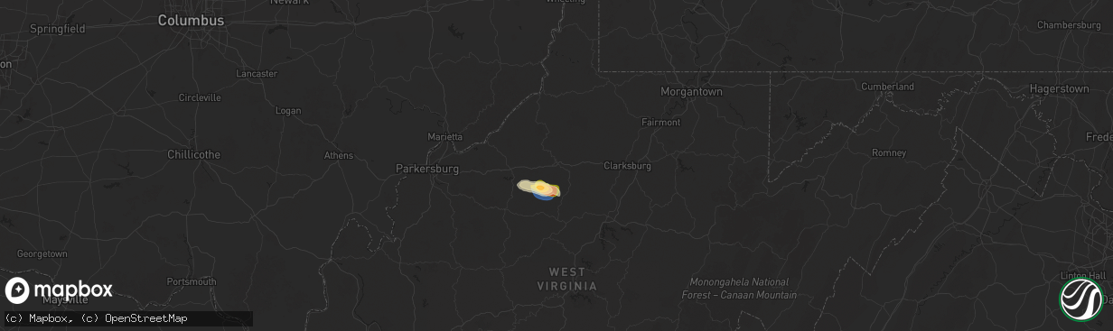 Hail map in West Union, WV on July 9, 2025