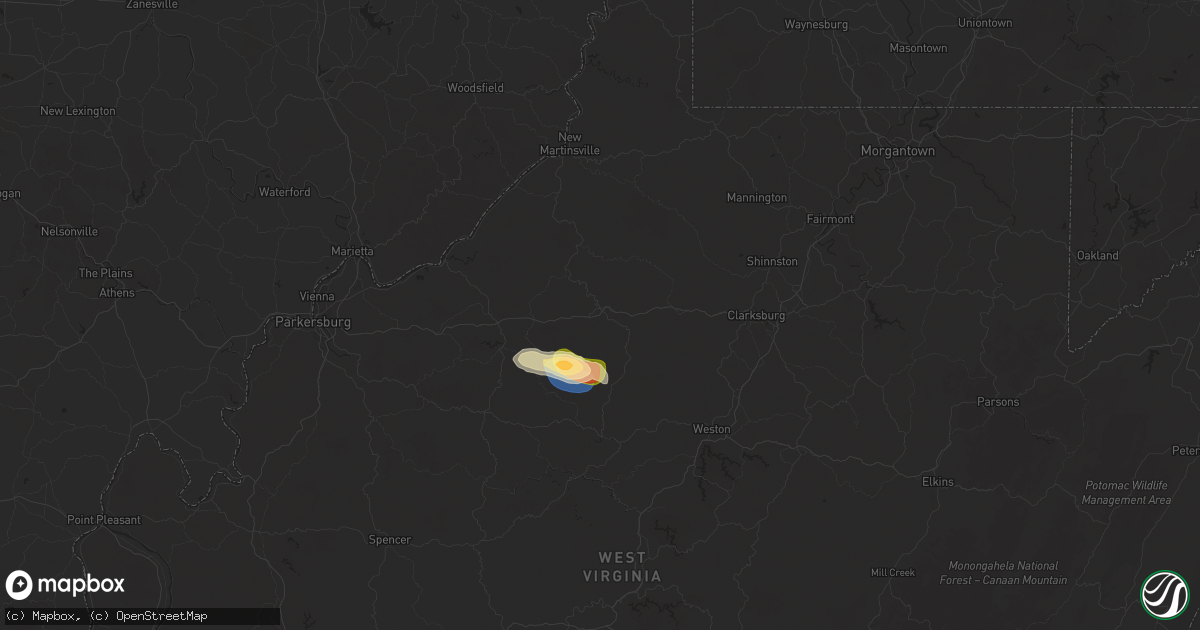 Hail map in West Union, WV on July 9, 2025