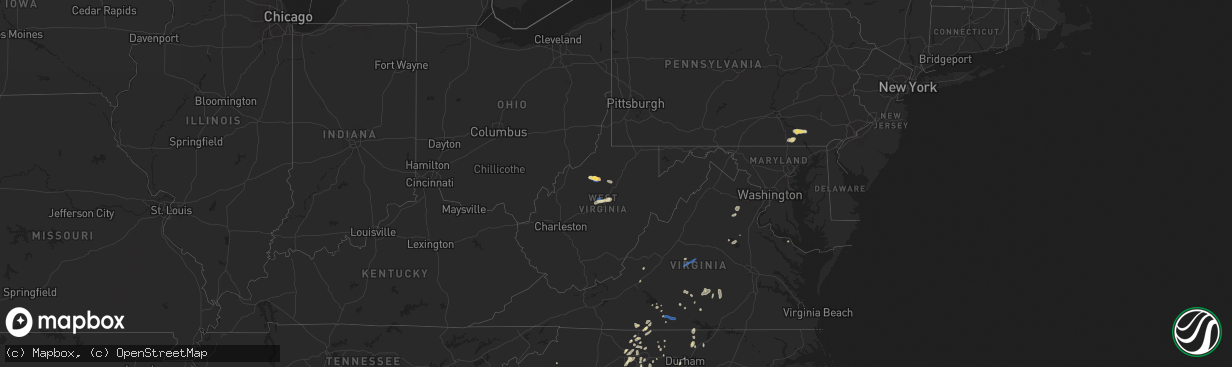 Hail map in West Virginia on July 9, 2025