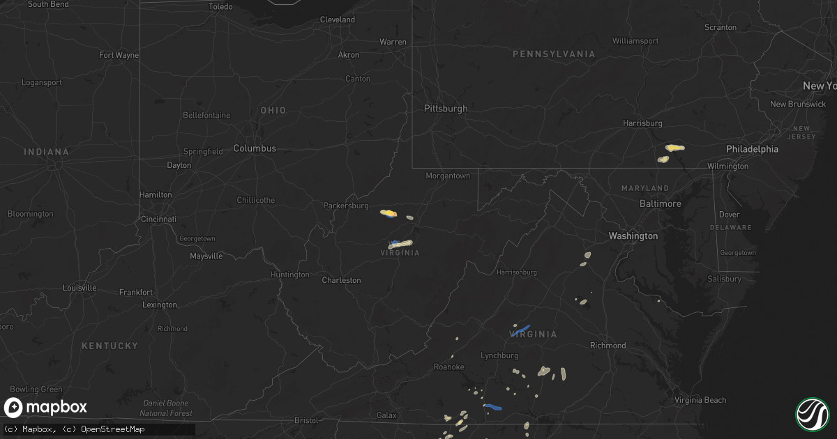 Hail map in West Virginia on July 9, 2025