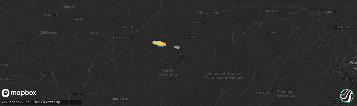 Hail map in Weston, WV on July 9, 2025