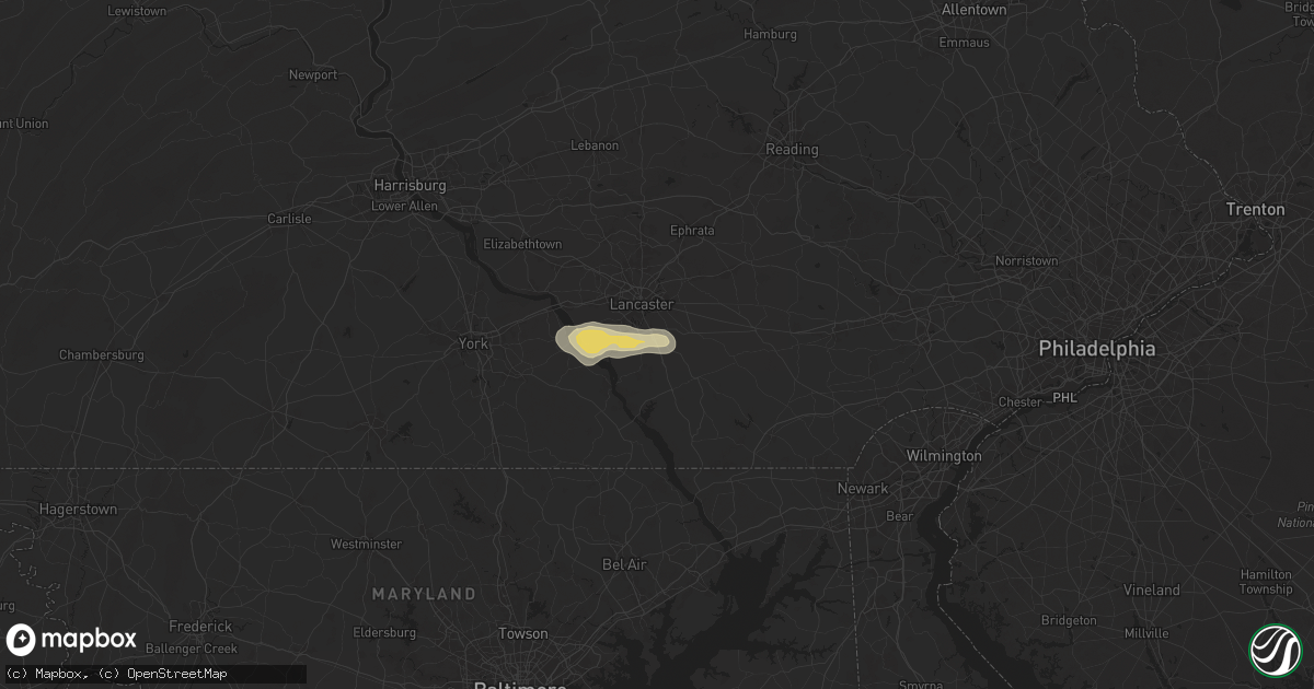 Hail map in Willow Street, PA on July 9, 2025