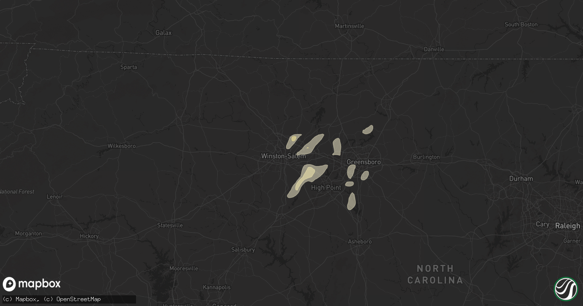 Hail map in Winston Salem, NC on July 9, 2025