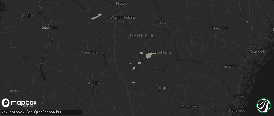 Hail map in Abbeville, GA on July 9, 2026